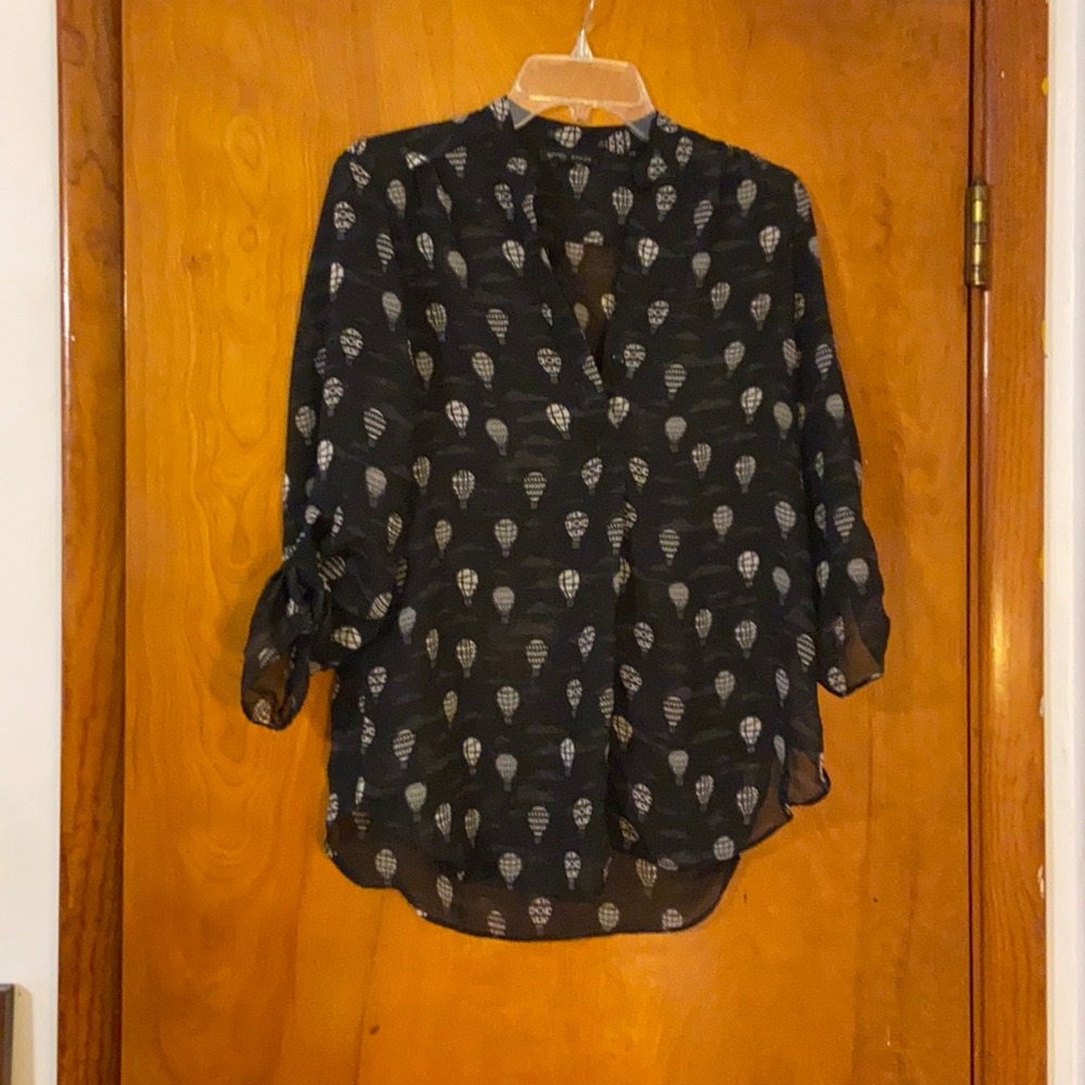 Mandy Evans V-neck 3/4 Sleeve Sheer Blouse
